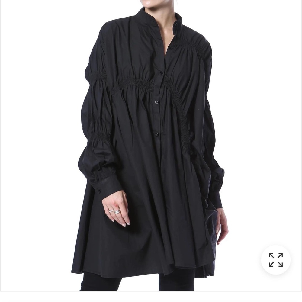 Black cotton shirt with ruching
